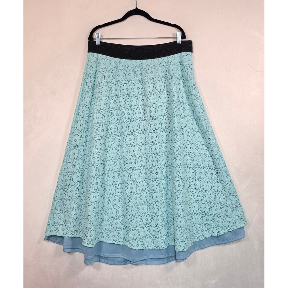 Lularoe Floral Maxi Skirt Women's 2XL Blue Lace Layered Cottagecore Coquette - Picture 2 of 14